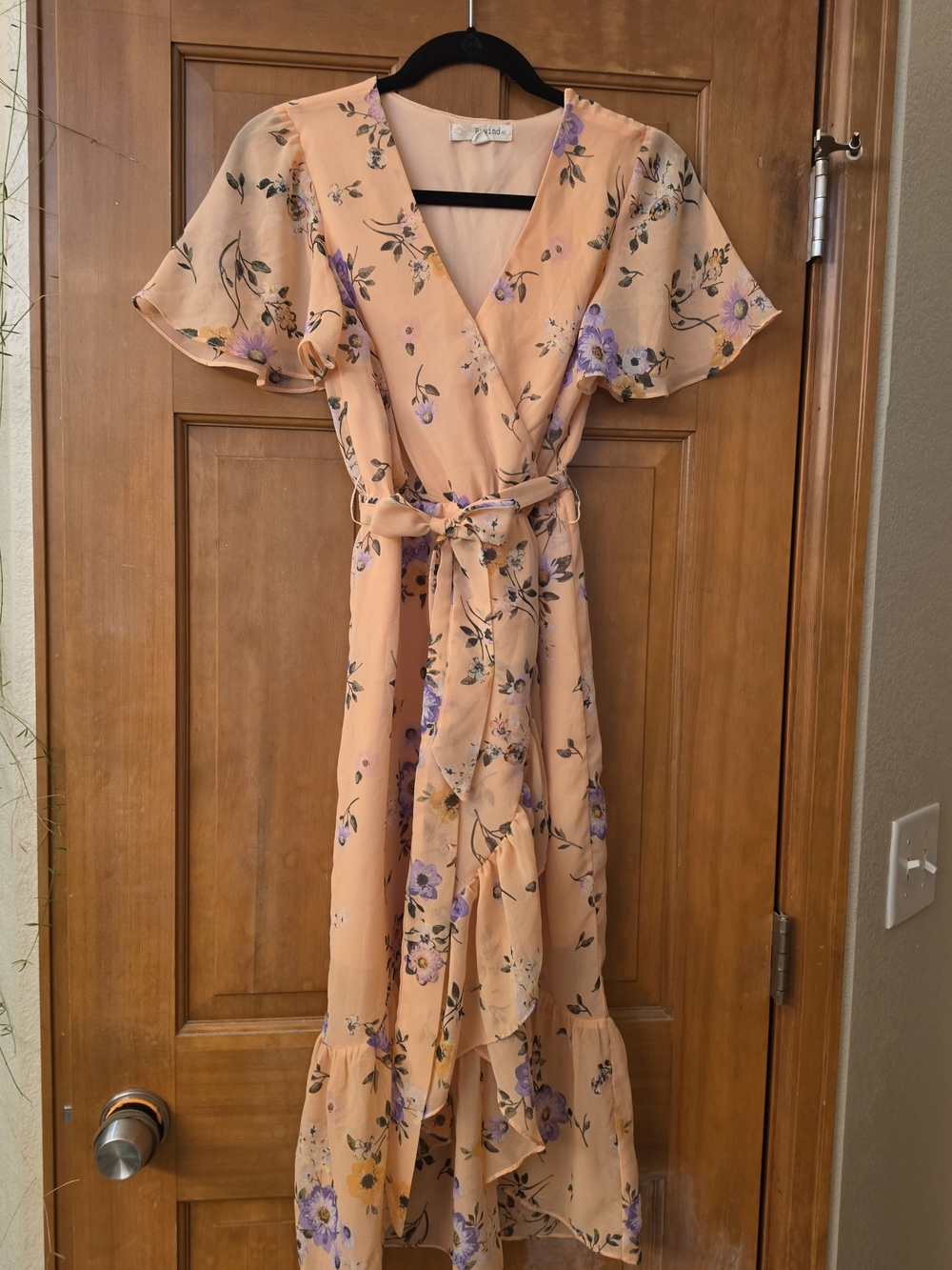 Floral Wrap Maxi Dress - Peach with Purple Bloom
